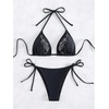 image:imageMakeMeChic Womens 2 Piece Bikini Set Sexy Halter Rhinestone Swimsuit Triangle High Waist Goth Vacation SwimwearBlack