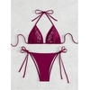image:imageMakeMeChic Womens 2 Piece Bikini Set Sexy Halter Rhinestone Swimsuit Triangle High Waist Goth Vacation SwimwearRed Violet
