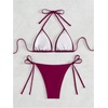 image:imageMakeMeChic Womens 2 Piece Bikini Set Sexy Halter Rhinestone Swimsuit Triangle High Waist Goth Vacation SwimwearRed Violet