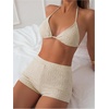 image:imageMakeMeChic Womens Bikini with Shorts Boyshort Bikini Set Halter Triangle Tie Backless Y2K SwimsuitBeige