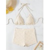 image:imageMakeMeChic Womens Bikini with Shorts Boyshort Bikini Set Halter Triangle Tie Backless Y2K SwimsuitBeige
