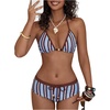 image:imageMakeMeChic Womens Bikini with Shorts Boyshort Bikini Set Halter Triangle Tie Backless Y2K SwimsuitBlue Striped