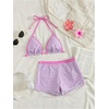 image:imageMakeMeChic Womens Bikini with Shorts Boyshort Bikini Set Halter Triangle Tie Backless Y2K SwimsuitBlue and Pink