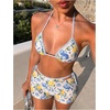 image:imageMakeMeChic Womens Bikini with Shorts Boyshort Bikini Set Halter Triangle Tie Backless Y2K SwimsuitBlue and White