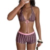 image:imageMakeMeChic Womens Bikini with Shorts Boyshort Bikini Set Halter Triangle Tie Backless Y2K SwimsuitBrown and Pink