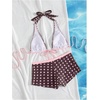 image:imageMakeMeChic Womens Bikini with Shorts Boyshort Bikini Set Halter Triangle Tie Backless Y2K SwimsuitBrown and Pink