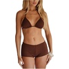 image:imageMakeMeChic Womens Bikini with Shorts Boyshort Bikini Set Halter Triangle Tie Backless Y2K SwimsuitChocolate Brown