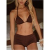 image:imageMakeMeChic Womens Bikini with Shorts Boyshort Bikini Set Halter Triangle Tie Backless Y2K SwimsuitChocolate Brown