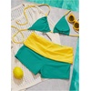 image:imageMakeMeChic Womens Bikini with Shorts Boyshort Bikini Set Halter Triangle Tie Backless Y2K SwimsuitGreen and Yellow