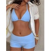 image:imageMakeMeChic Womens Bikini with Shorts Boyshort Bikini Set Halter Triangle Tie Backless Y2K SwimsuitLight Blue