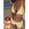 image:imageMakeMeChic Womens Bikini with Shorts Boyshort Bikini Set Halter Triangle Tie Backless Y2K SwimsuitLight Yellow