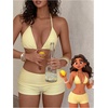 image:imageMakeMeChic Womens Bikini with Shorts Boyshort Bikini Set Halter Triangle Tie Backless Y2K SwimsuitLight Yellow
