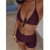 image:imageMakeMeChic Womens Bikini with Shorts Boyshort Bikini Set Halter Triangle Tie Backless Y2K SwimsuitPurple