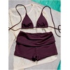 image:imageMakeMeChic Womens Bikini with Shorts Boyshort Bikini Set Halter Triangle Tie Backless Y2K SwimsuitPurple