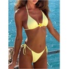 image:imageMakeMeChic Womens Floral Sequin Colorful Striped Triangle Thong Bikini Sets Halter String Swimsuit Bathing Suit3d Flower Yellow