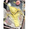 image:imageMakeMeChic Womens Floral Sequin Colorful Striped Triangle Thong Bikini Sets Halter String Swimsuit Bathing Suit3d Flower Yellow