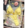 image:imageMakeMeChic Womens Floral Sequin Colorful Striped Triangle Thong Bikini Sets Halter String Swimsuit Bathing Suit3d Flower Yellow
