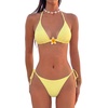 image:imageMakeMeChic Womens Floral Sequin Colorful Striped Triangle Thong Bikini Sets Halter String Swimsuit Bathing Suit3d Flower Yellow