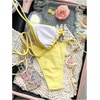 image:imageMakeMeChic Womens Floral Sequin Colorful Striped Triangle Thong Bikini Sets Halter String Swimsuit Bathing Suit3d Flower Yellow