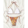 image:imageMakeMeChic Womens Floral Sequin Colorful Striped Triangle Thong Bikini Sets Halter String Swimsuit Bathing SuitAnimal Print
