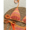 image:imageMakeMeChic Womens Floral Sequin Colorful Striped Triangle Thong Bikini Sets Halter String Swimsuit Bathing SuitBright Orange