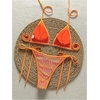 image:imageMakeMeChic Womens Floral Sequin Colorful Striped Triangle Thong Bikini Sets Halter String Swimsuit Bathing SuitBright Orange