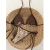image:imageMakeMeChic Womens Floral Sequin Colorful Striped Triangle Thong Bikini Sets Halter String Swimsuit Bathing SuitBrown Apricot