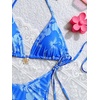 image:imageMakeMeChic Womens Floral Sequin Colorful Striped Triangle Thong Bikini Sets Halter String Swimsuit Bathing SuitDark Blue Floral