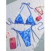 image:imageMakeMeChic Womens Floral Sequin Colorful Striped Triangle Thong Bikini Sets Halter String Swimsuit Bathing SuitDark Blue Floral