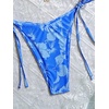 image:imageMakeMeChic Womens Floral Sequin Colorful Striped Triangle Thong Bikini Sets Halter String Swimsuit Bathing SuitDark Blue Floral