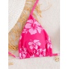 image:imageMakeMeChic Womens Floral Sequin Colorful Striped Triangle Thong Bikini Sets Halter String Swimsuit Bathing SuitFlower Hot Pink