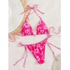 image:imageMakeMeChic Womens Floral Sequin Colorful Striped Triangle Thong Bikini Sets Halter String Swimsuit Bathing SuitFlower Hot Pink