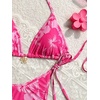 image:imageMakeMeChic Womens Floral Sequin Colorful Striped Triangle Thong Bikini Sets Halter String Swimsuit Bathing SuitFlower Pink