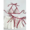 image:imageMakeMeChic Womens Floral Sequin Colorful Striped Triangle Thong Bikini Sets Halter String Swimsuit Bathing SuitFlower White Red