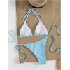 image:imageMakeMeChic Womens Floral Sequin Colorful Striped Triangle Thong Bikini Sets Halter String Swimsuit Bathing SuitLight Blue Flower
