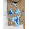 image:imageMakeMeChic Womens Floral Sequin Colorful Striped Triangle Thong Bikini Sets Halter String Swimsuit Bathing SuitLight Blue Flower