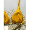 image:imageMakeMeChic Womens Floral Sequin Colorful Striped Triangle Thong Bikini Sets Halter String Swimsuit Bathing SuitMustard Yellow