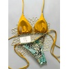 image:imageMakeMeChic Womens Floral Sequin Colorful Striped Triangle Thong Bikini Sets Halter String Swimsuit Bathing SuitMustard Yellow