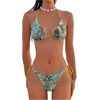 image:imageMakeMeChic Womens Floral Sequin Colorful Striped Triangle Thong Bikini Sets Halter String Swimsuit Bathing SuitMustard Yellow