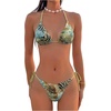 image:imageMakeMeChic Womens Floral Sequin Colorful Striped Triangle Thong Bikini Sets Halter String Swimsuit Bathing SuitOlive Green
