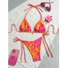 image:imageMakeMeChic Womens Floral Sequin Colorful Striped Triangle Thong Bikini Sets Halter String Swimsuit Bathing SuitOrange Yellow