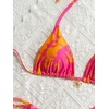image:imageMakeMeChic Womens Floral Sequin Colorful Striped Triangle Thong Bikini Sets Halter String Swimsuit Bathing SuitOrange Yellow
