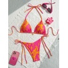 image:imageMakeMeChic Womens Floral Sequin Colorful Striped Triangle Thong Bikini Sets Halter String Swimsuit Bathing SuitOrange Yellow