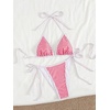 image:imageMakeMeChic Womens Floral Sequin Colorful Striped Triangle Thong Bikini Sets Halter String Swimsuit Bathing SuitPlaid Red