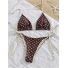 image:imageMakeMeChic Womens Floral Sequin Colorful Striped Triangle Thong Bikini Sets Halter String Swimsuit Bathing SuitPolka Dots Brown