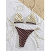 image:imageMakeMeChic Womens Floral Sequin Colorful Striped Triangle Thong Bikini Sets Halter String Swimsuit Bathing SuitPolka Dots Brown