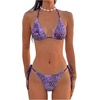 image:imageMakeMeChic Womens Floral Sequin Colorful Striped Triangle Thong Bikini Sets Halter String Swimsuit Bathing SuitPurple