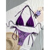 image:imageMakeMeChic Womens Floral Sequin Colorful Striped Triangle Thong Bikini Sets Halter String Swimsuit Bathing SuitPurple