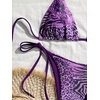 image:imageMakeMeChic Womens Floral Sequin Colorful Striped Triangle Thong Bikini Sets Halter String Swimsuit Bathing SuitPurple