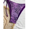 image:imageMakeMeChic Womens Floral Sequin Colorful Striped Triangle Thong Bikini Sets Halter String Swimsuit Bathing SuitPurple